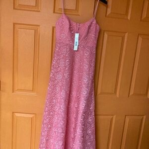 NWT Monique LHuillier Linda Lace Long Dress Petal Pink Sz 2